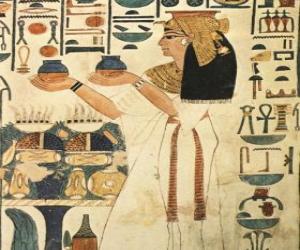 Puzzle Αιγυπτιακή πέτρα χαραγμένο με την παράσταση της θεάς με επιγραφές ή ιερογλυφικά